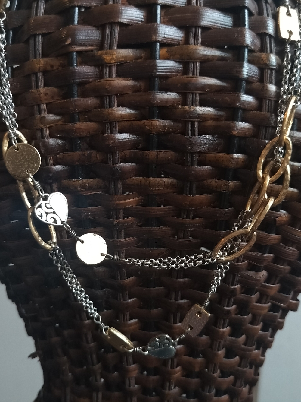 Brighton Mixed Metal Heart & Disc Layered Necklace in Gold and Silver